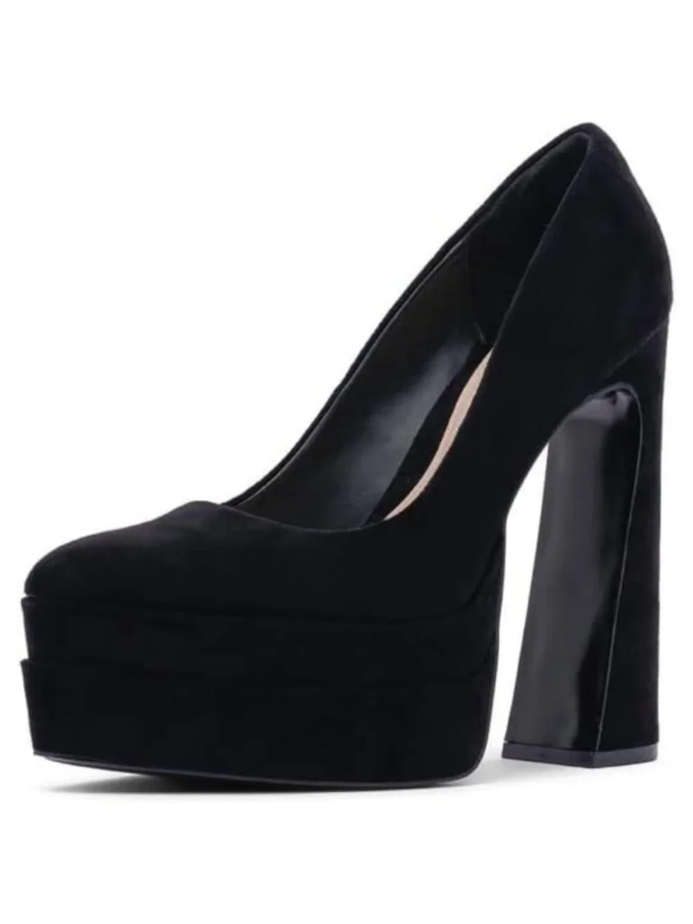 D'Amelio Marlania Platform Pump Black Microsuede Chunky Heel - US 5.5M